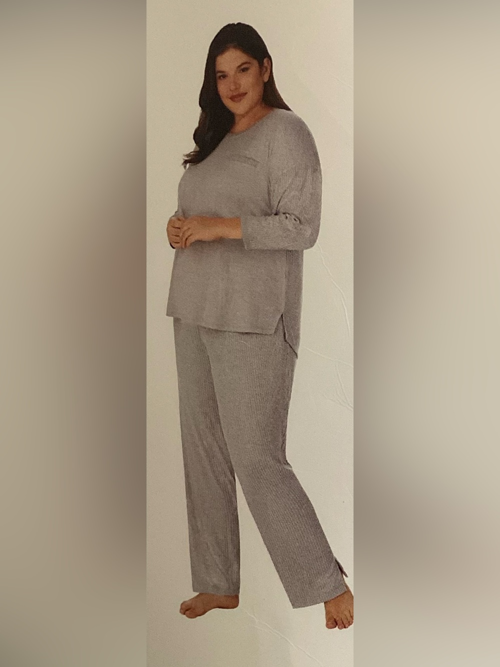 Midnight by Carole Hochman Heather Gray 3/4 sleeve lounge set with pockets sz XL
